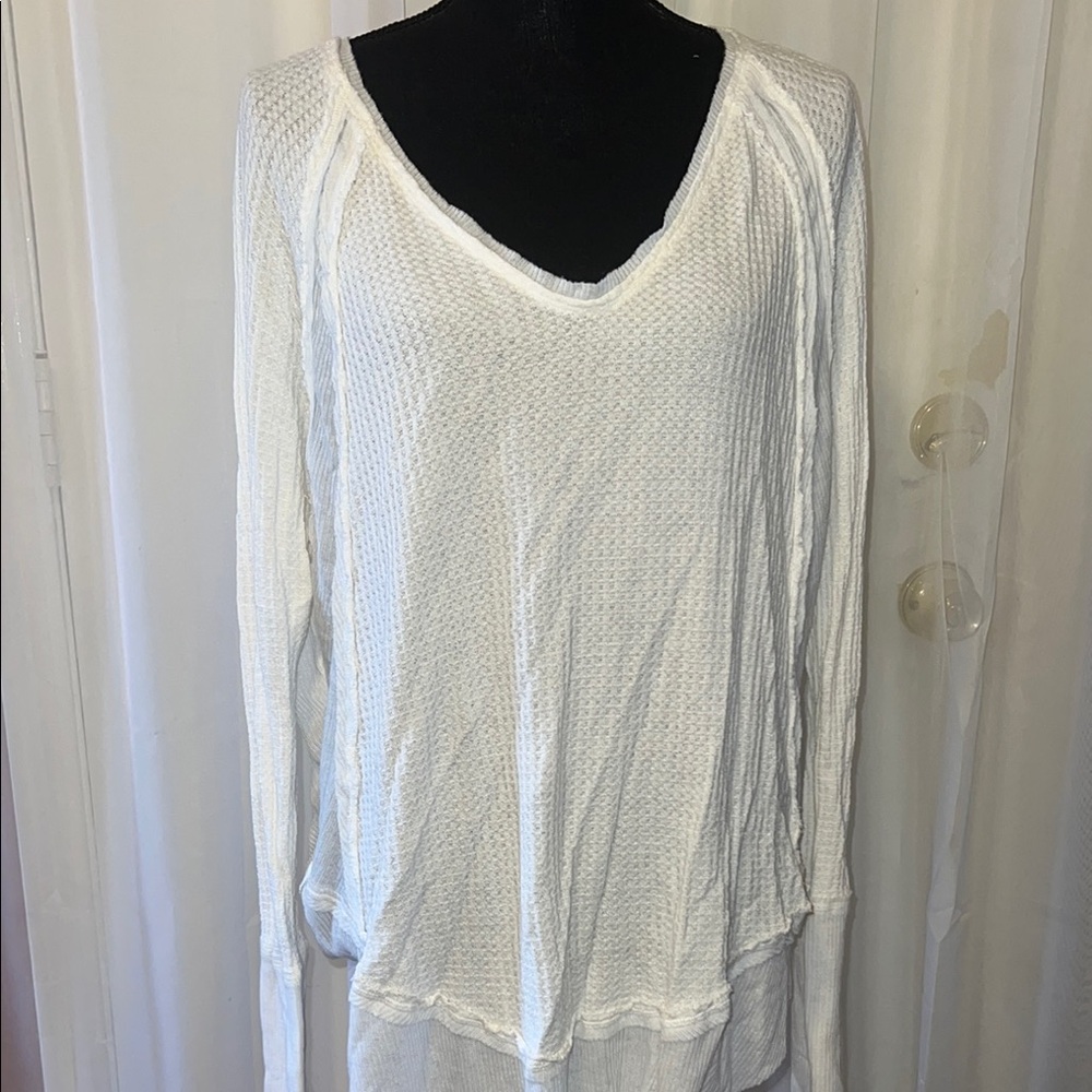 We The Free White Relaxed Ribbed Long Sleeve Blouse
